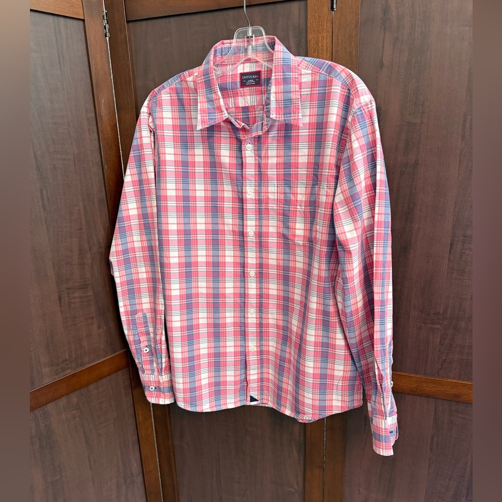 UNTUCKit Men's Pink Blue Button Up Plaid Shirt Size‎ Larger